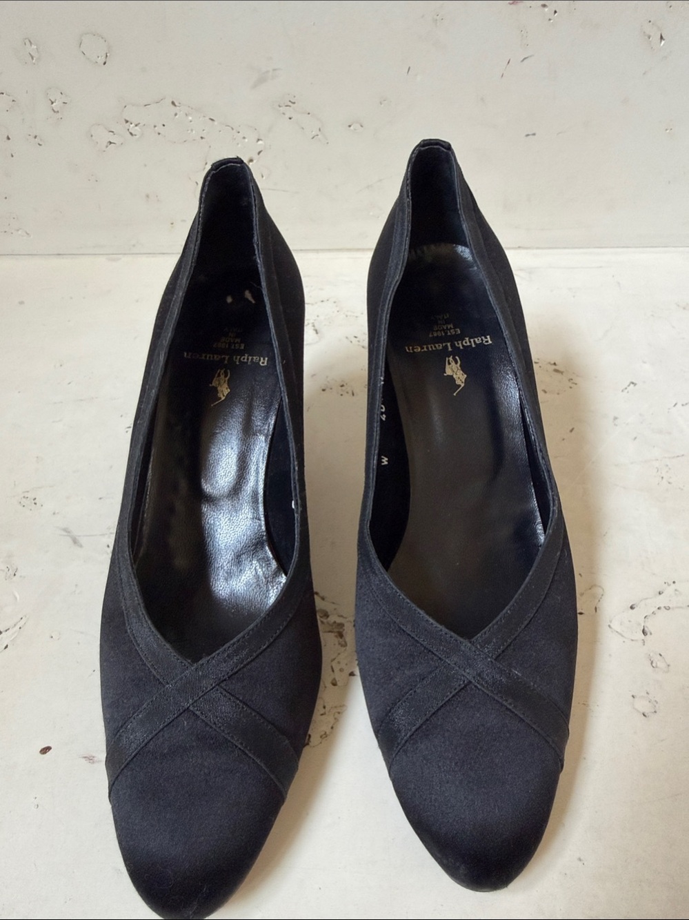 Ralph Lauren Black Satin Tuxedo Heels